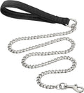 Heavy duty metal dog leash chain with soft padded handle in black, blue, or red for large medium dogs