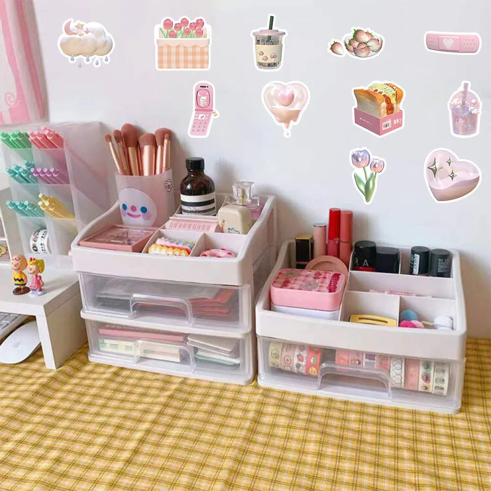 3D decorative stickers with pink girl heart designs in two pattern styles for craft projects