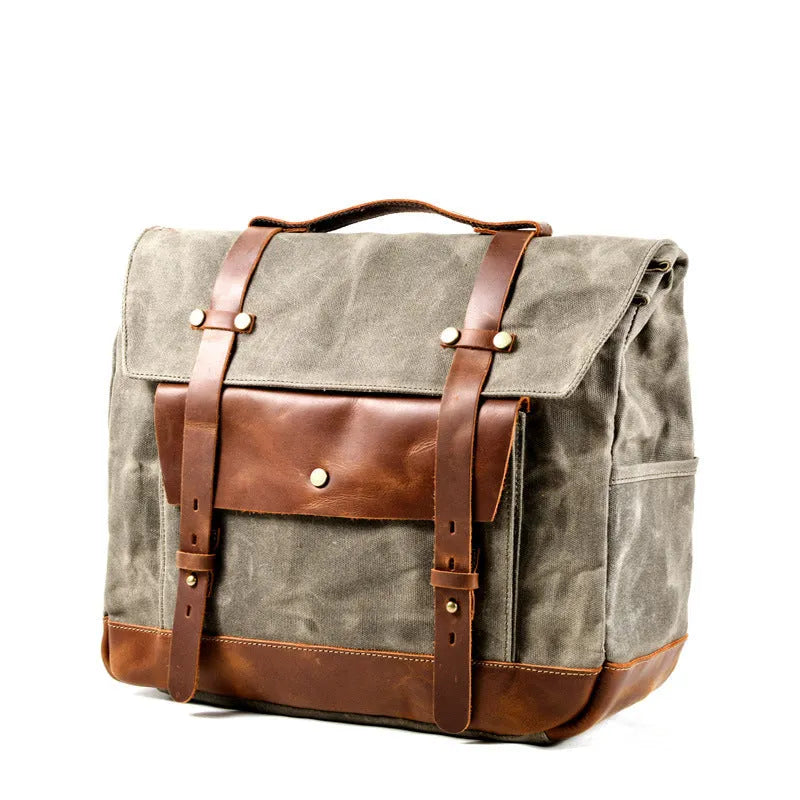 Camel Bag Knight cotton messenger bag in retro style with organiser pockets, shown in army green.
