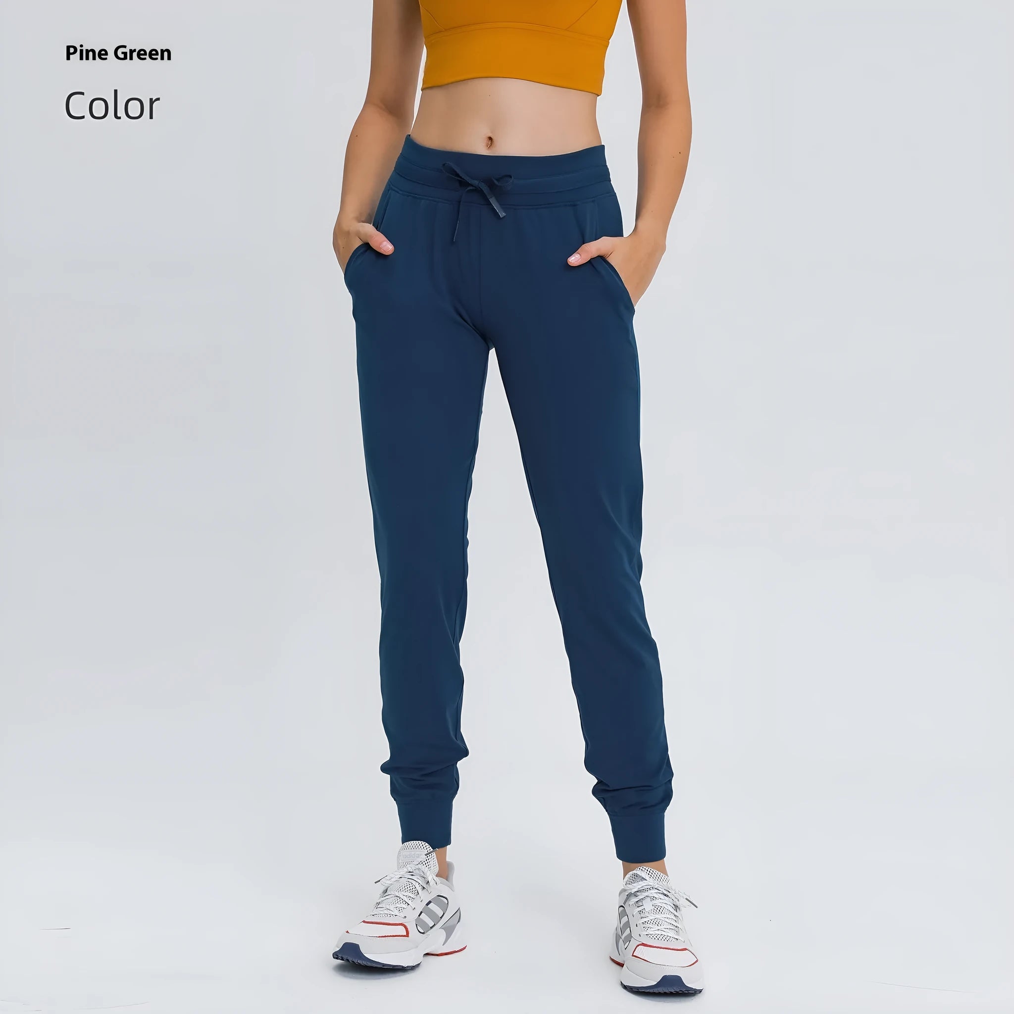 Women's high waist yoga pants with drawstring in Belgian Blue colour
