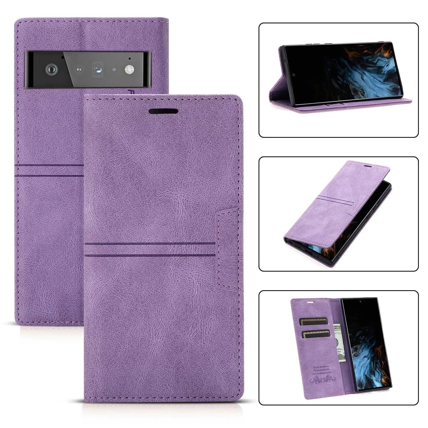 Flip wallet phone case for Google Pixel 8 Pro with card slot and bracket, black colour