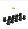 Black rubber motorcycle windscreen fasteners with brass threads in M4 M5 M6 sizes