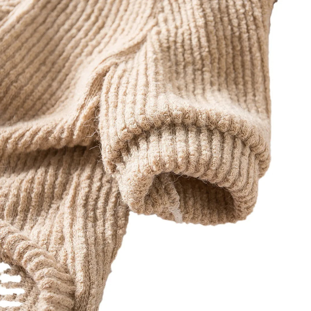 Brown knit pullover sweater on small dog showing casual style and fit