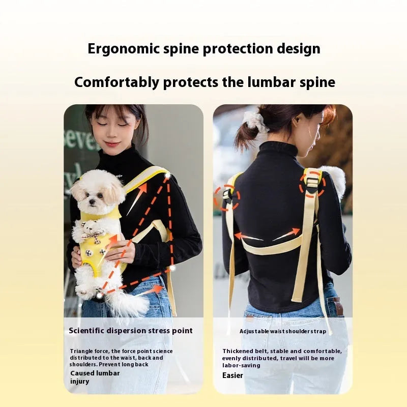 Cartoon animal pattern pet chest bag with soft canvas construction and ribbon detailing