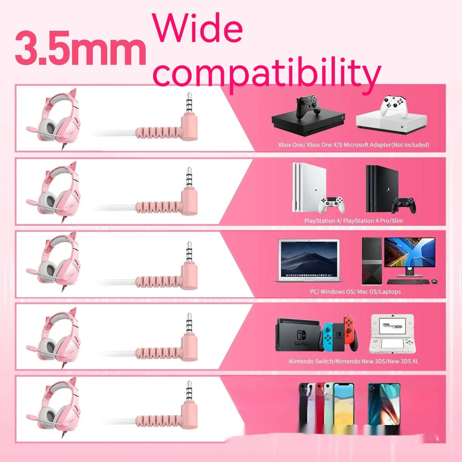 Headworn wired earphones with 50mm driver and line control, pink plextone finish, braided cable, L-shaped 3.5mm plug