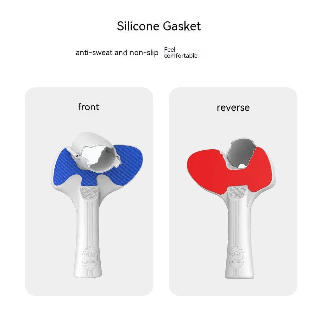 Red and blue plastic silicone table tennis racket hand grip for PICO 4 VR controllers.