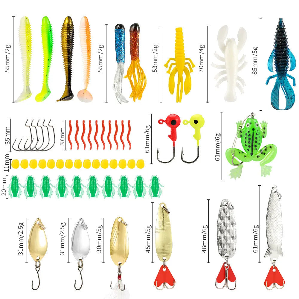 24-piece metal mino bog fishing tackle set with various lures and accessories in 01 style colour