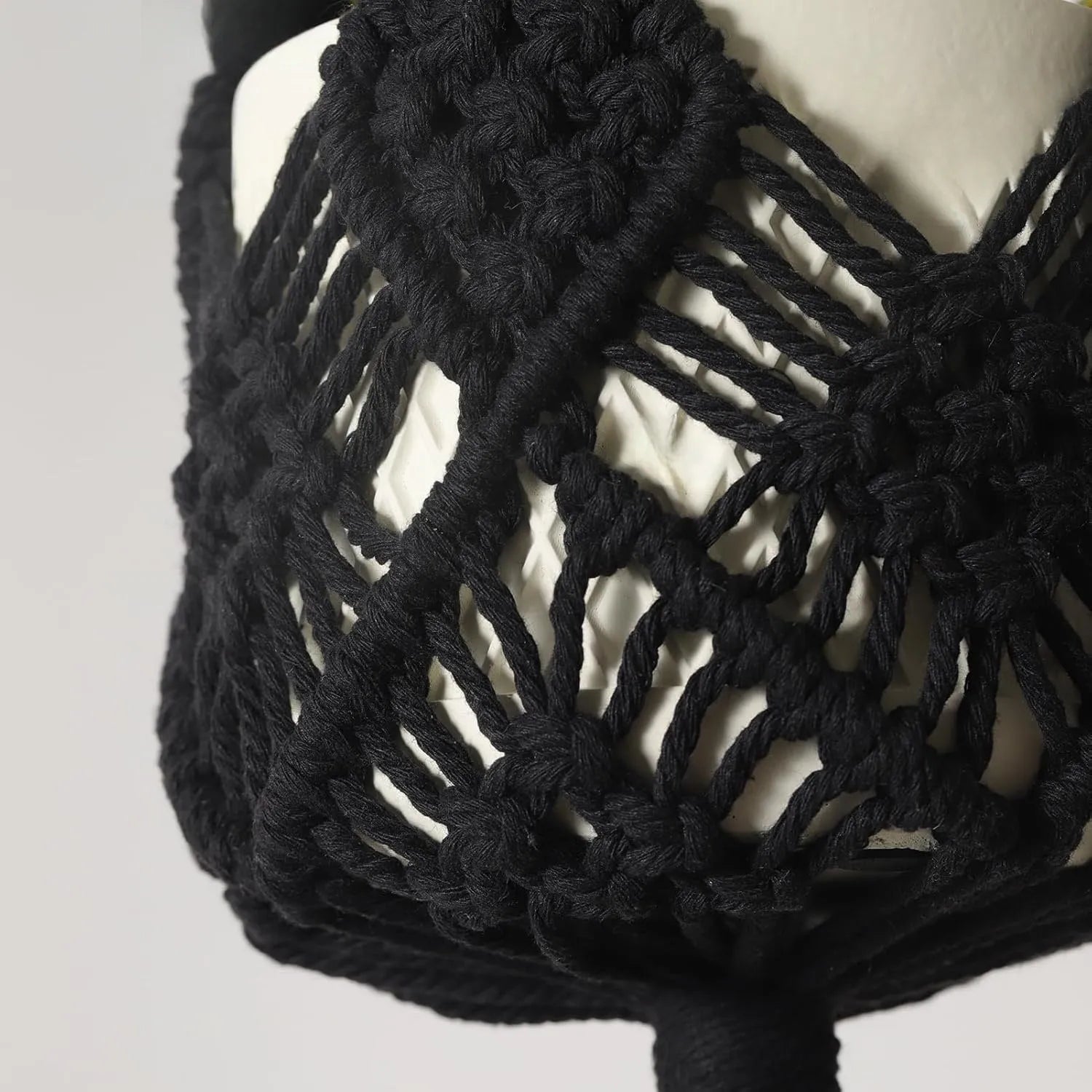 Hand-woven cotton polyester flower pot net with extension cord in a choice of seven colours.