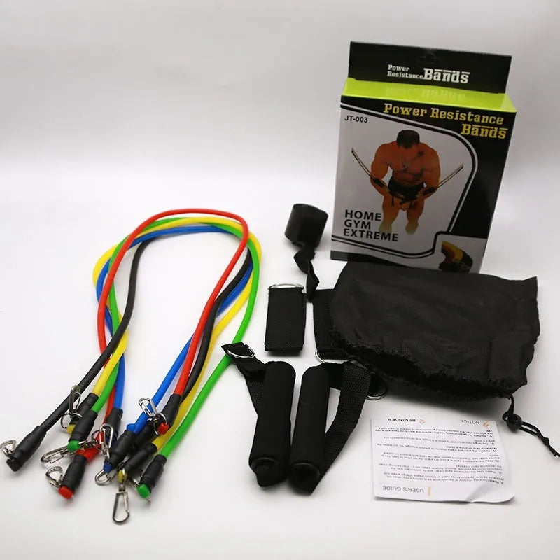 Door-mounted fitness pulling rope set with multiple ABS resistance bands for home workouts