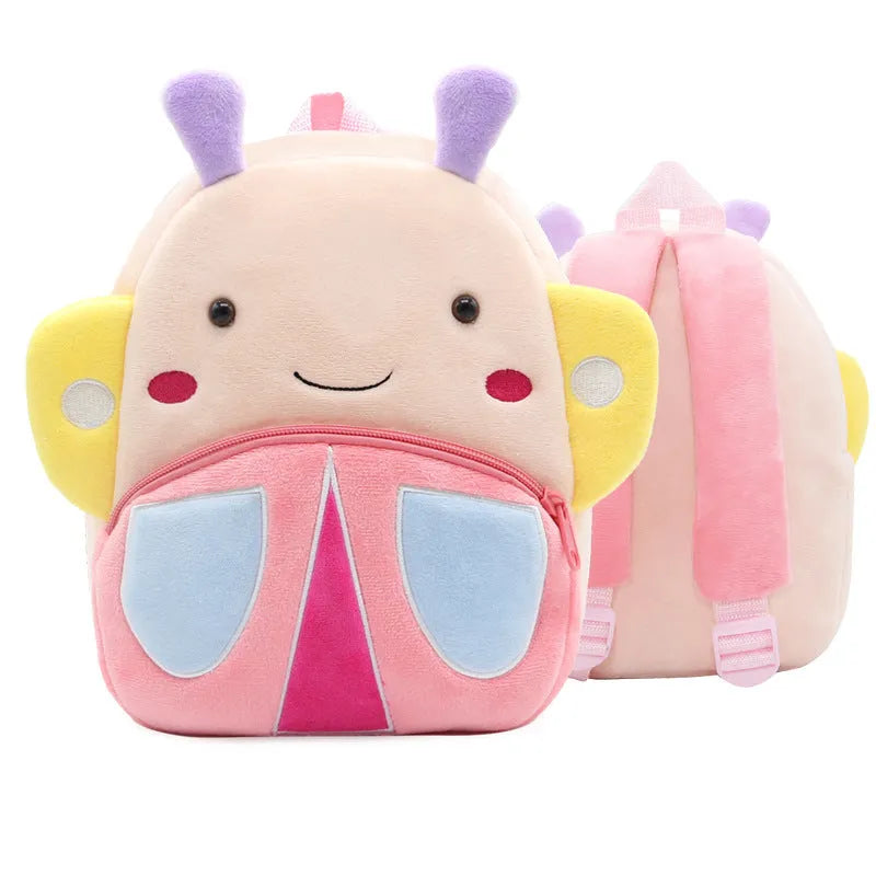 Small cloth animal backpack for kindergarten children, 26.5x24x10.5cm, with zipper pocket, available in multiple colours