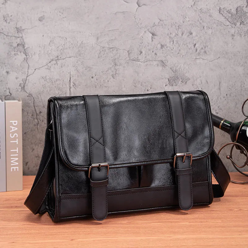 Black Korean style men's commuter backpack with anti-theft function and sewing thread detailing