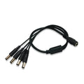 Black 12V DC monitoring power cord with one input and four output connectors for CCTV cameras