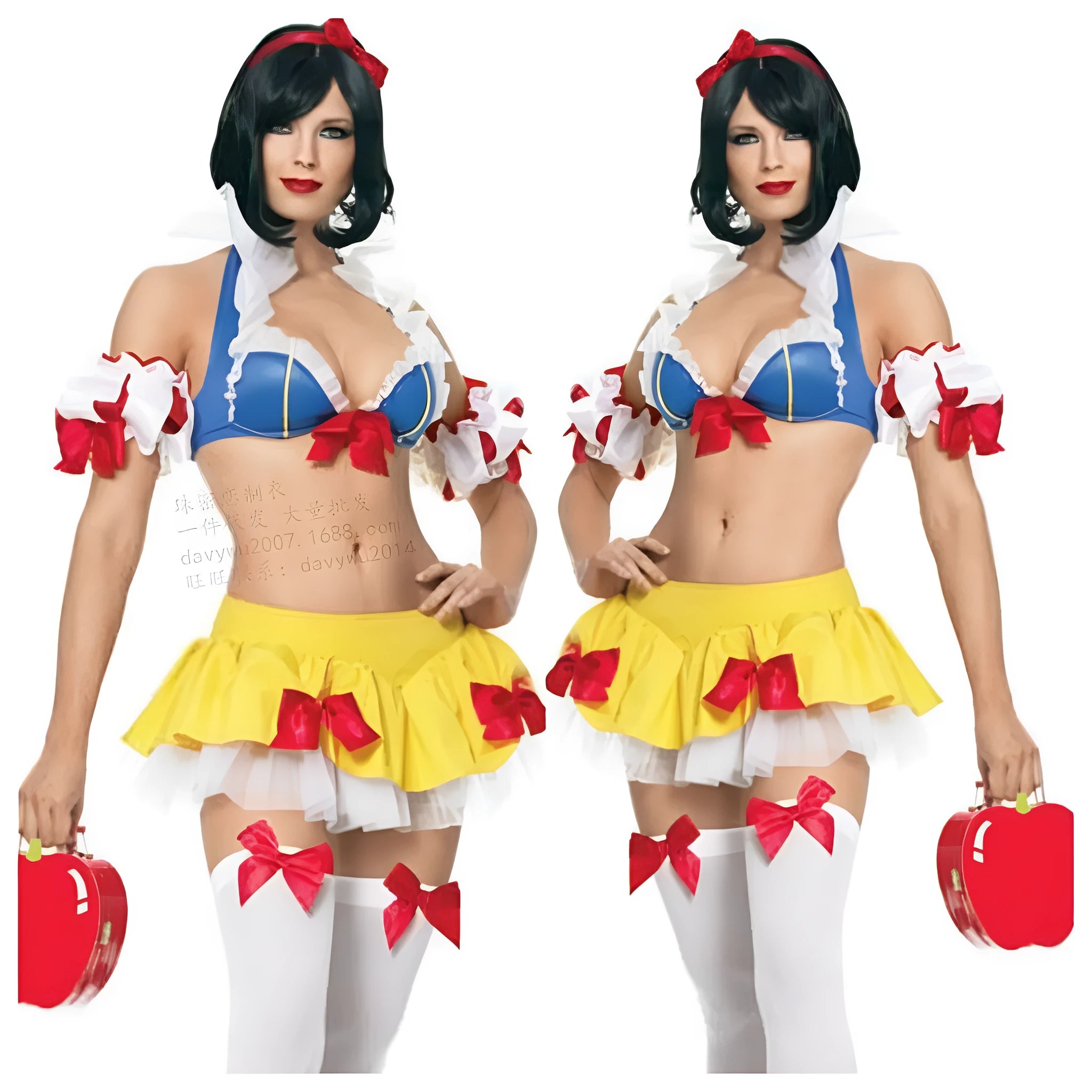 Snow White anime dress costume set with headdress, top, short skirt, and hand sleeves