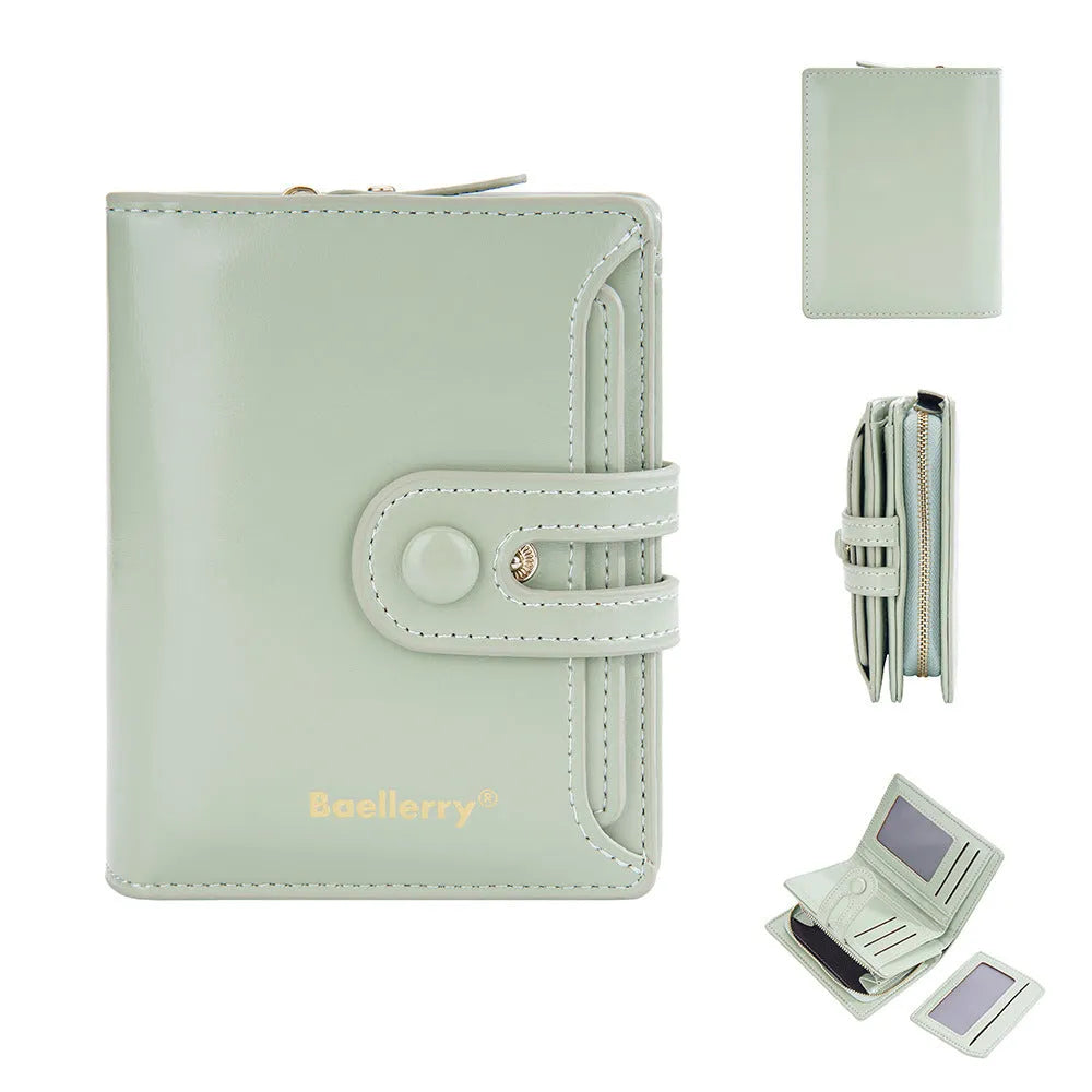 Slim women's PU leather card holder wallet shown in multiple colour options on a flat surface.
