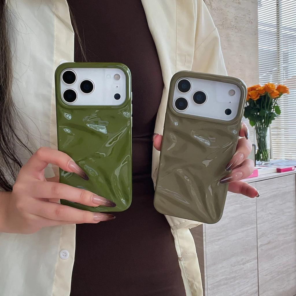 Three-dimensional pleated pattern TPU phone case in QF pleated green for iPhone 13 Pro Max