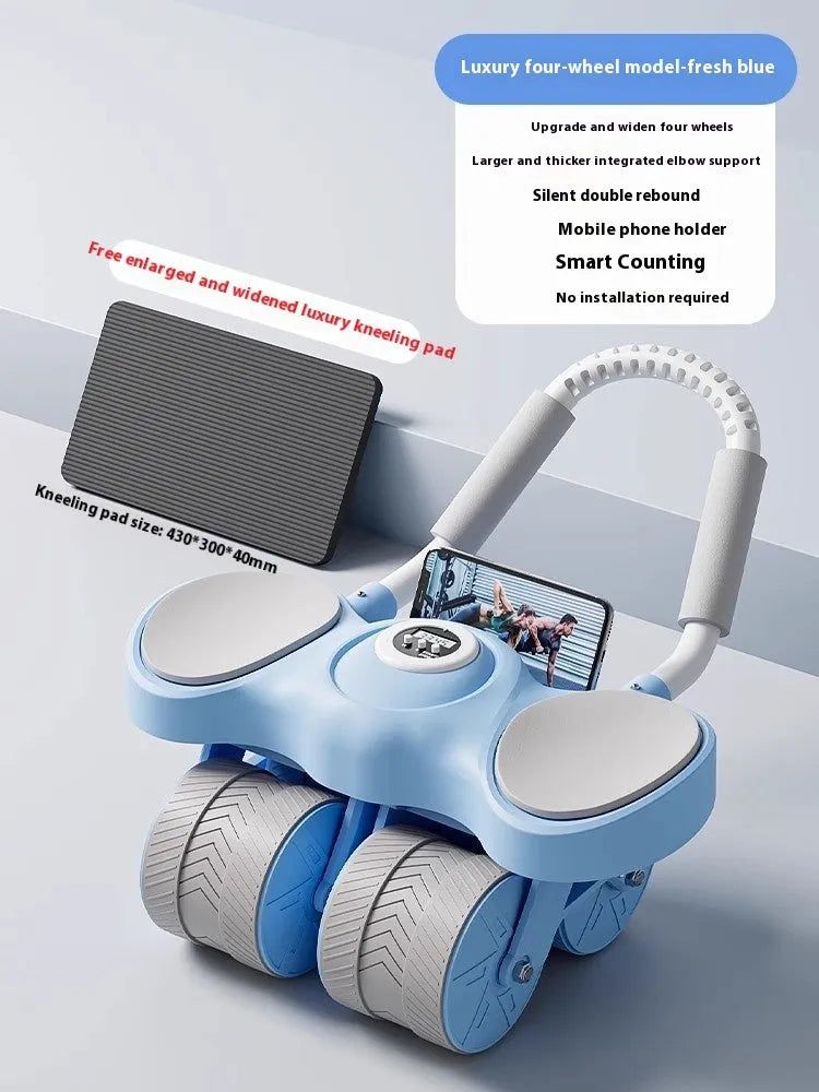 Abdominal wheel with elbow support showing automatic rebound mechanism for core fitness training