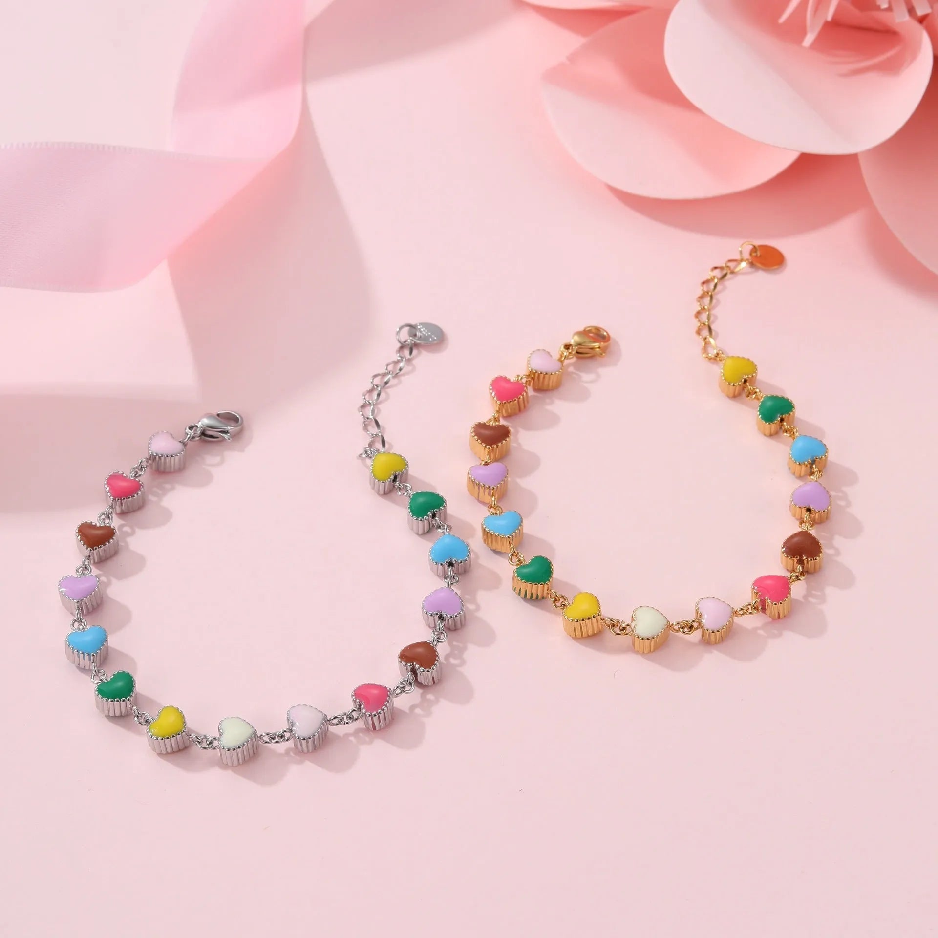Gold and steel colour heart-shaped titanium steel bracelet for women