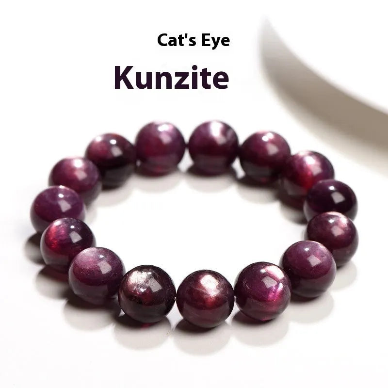 Purple lepidolite crystal round bead bracelet showing polished surface and geometric bead arrangement