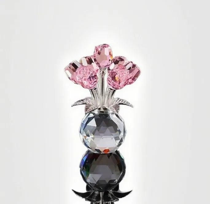 K9 crystal glass decorative rose ornament with geometric Chinese style design in multiple colour options