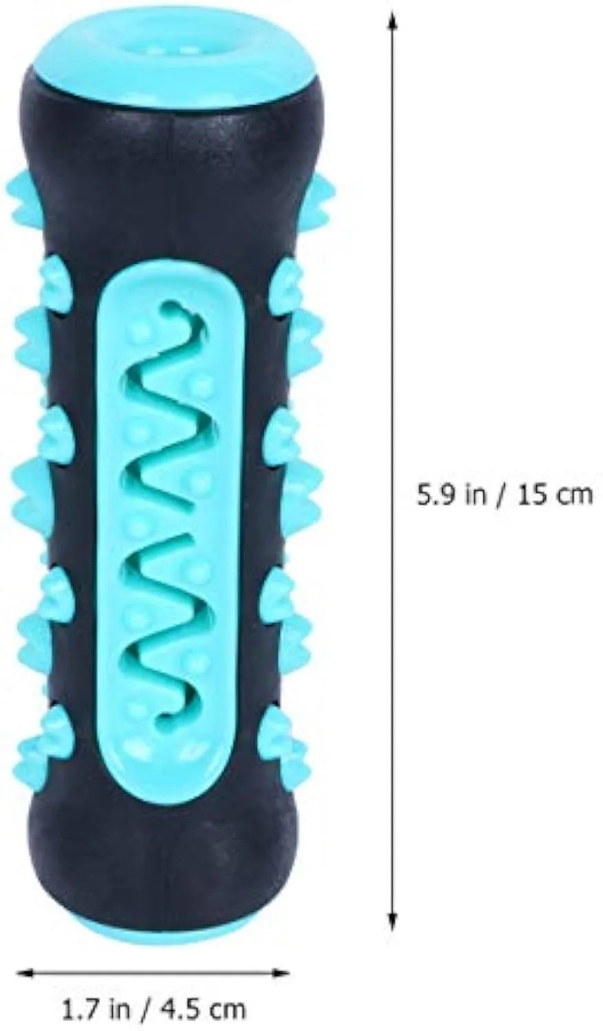Natural rubber dog dental chew toy in blue colour, showing stick shape for teeth cleaning.