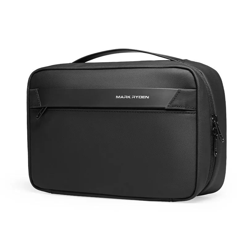 Multi-layer Oxford cloth toiletries bag with wet-dry separation compartments in graphite grey.
