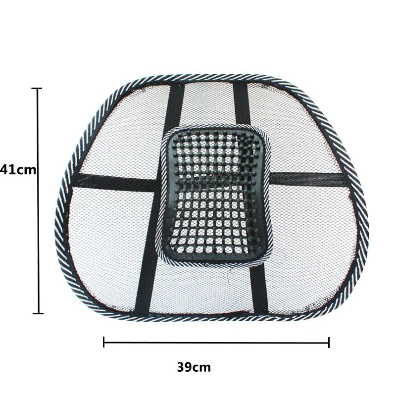 Black leather lumbar support pillow for car seats with steel wire frame