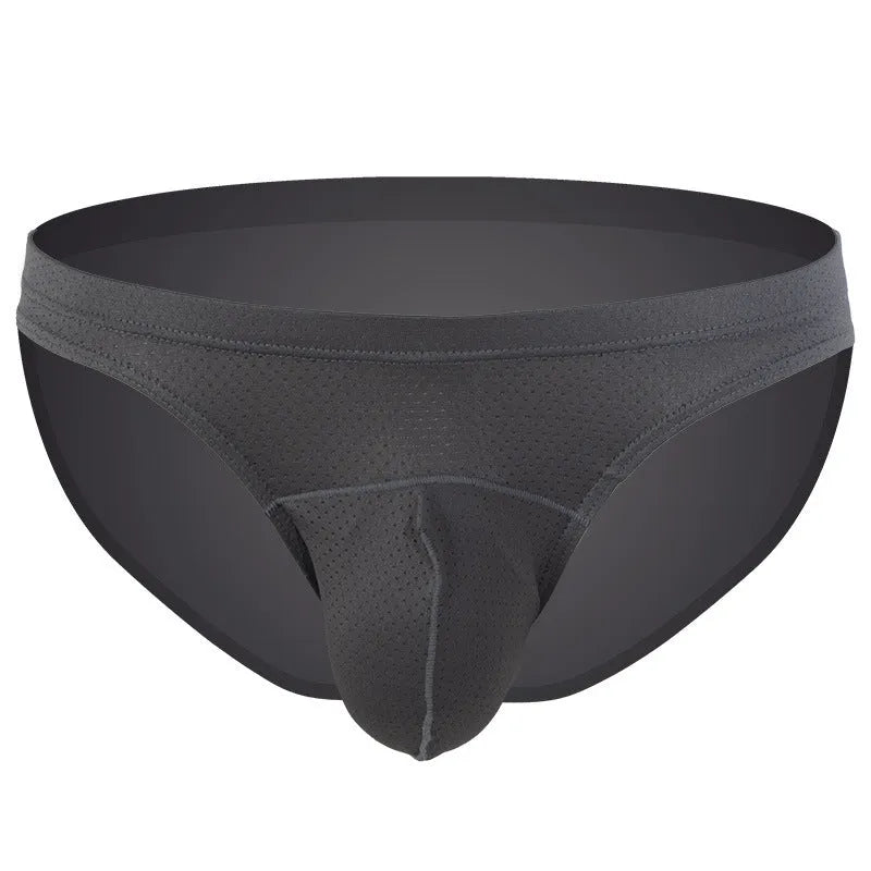 Men's transparent loose nylon underwear in blue, showing loose fit and lightweight material.