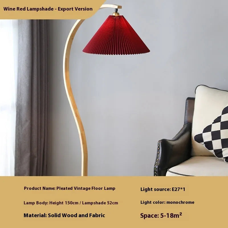 Vertical retro bedside lamp with sofa edge base showing log white and wine red lampshade options