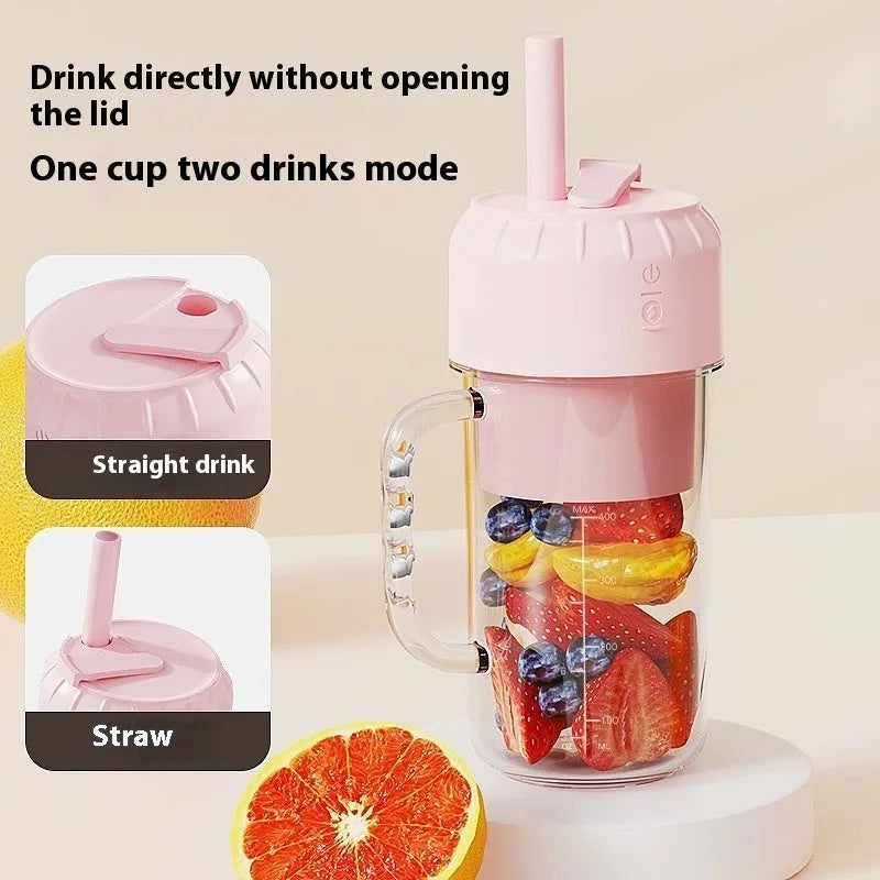 Portable USB charging multifunction juicer in avocado green or cherry blossom powder colours