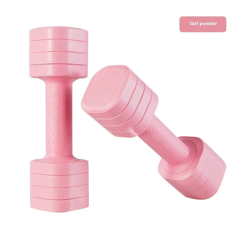 A pair of 5lb detachable dumbbells for women's fitness, shown in a choice of pink, blue, black, or purple colours.