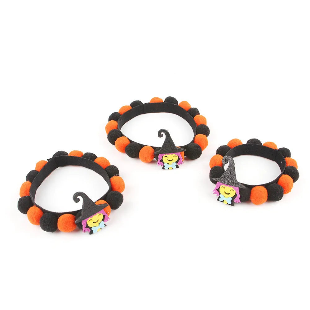 Halloween pet collar with fur ball decoration in pumpkin design available in S, M, L sizes