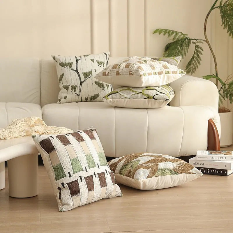 45x45cm jacquard woven cushion cover with a retro floral and plant pattern in a choice of eight colours.