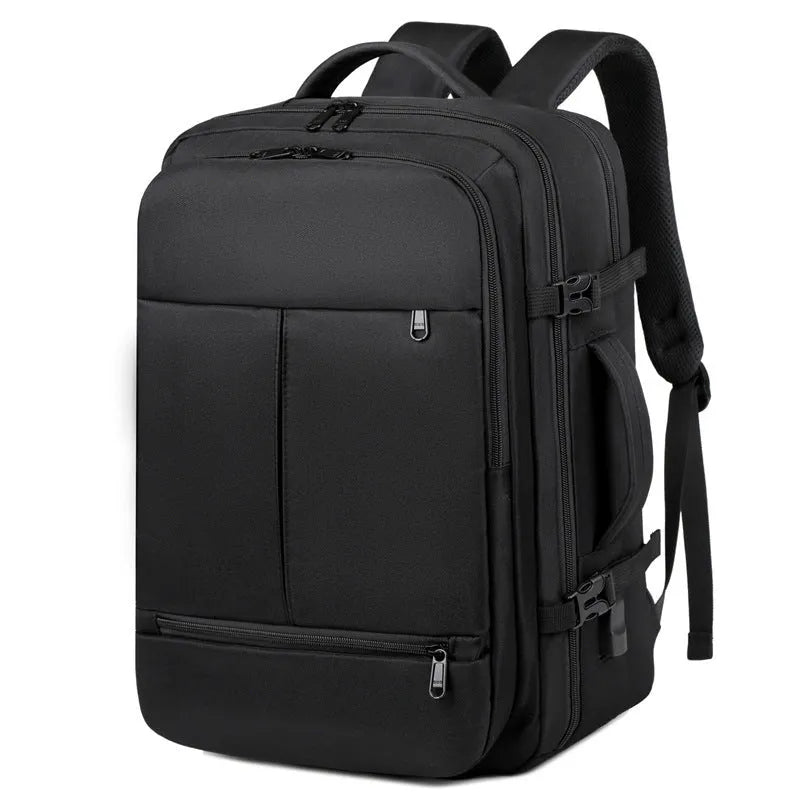 Waterproof oxford cloth backpack showing multiple pockets and zippers with 15.6 inch laptop compartment