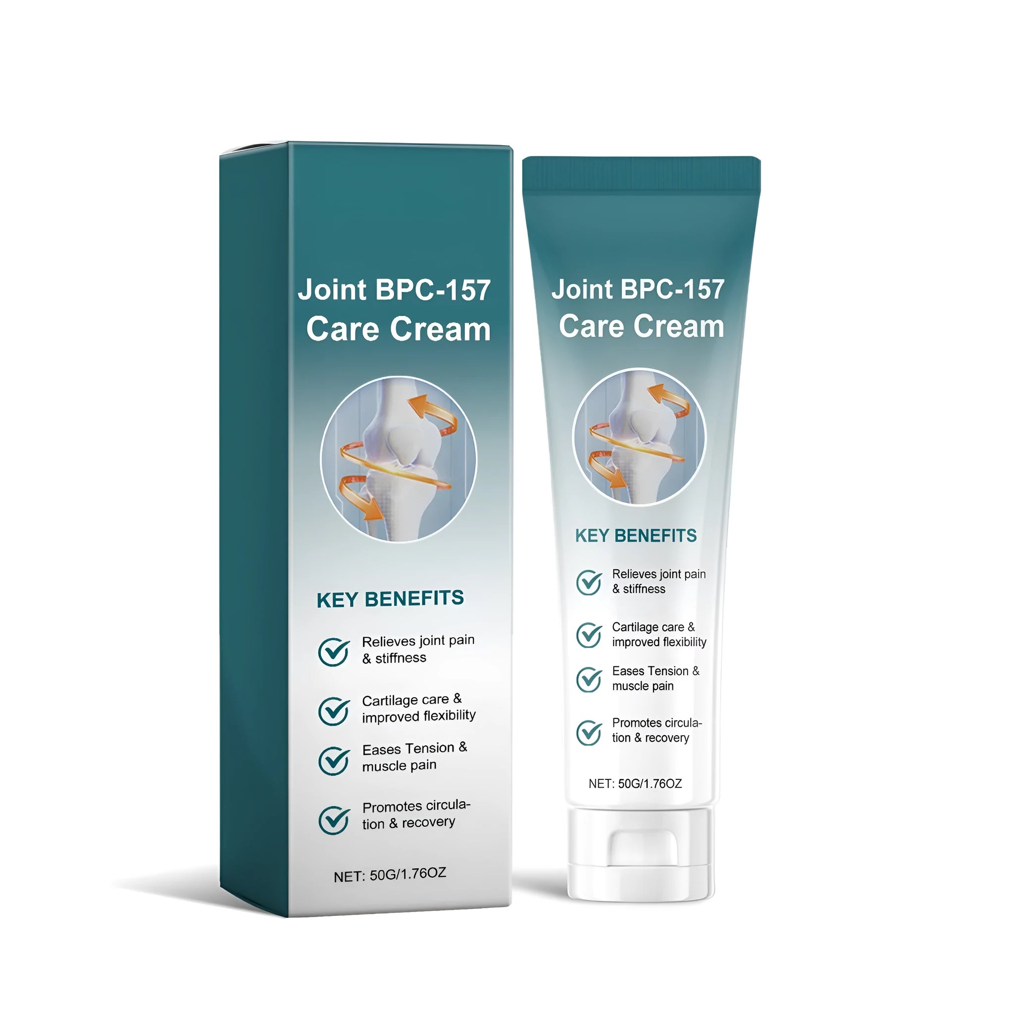 60g tube of joint repair cream with mint and ginger active ingredients on a clean background