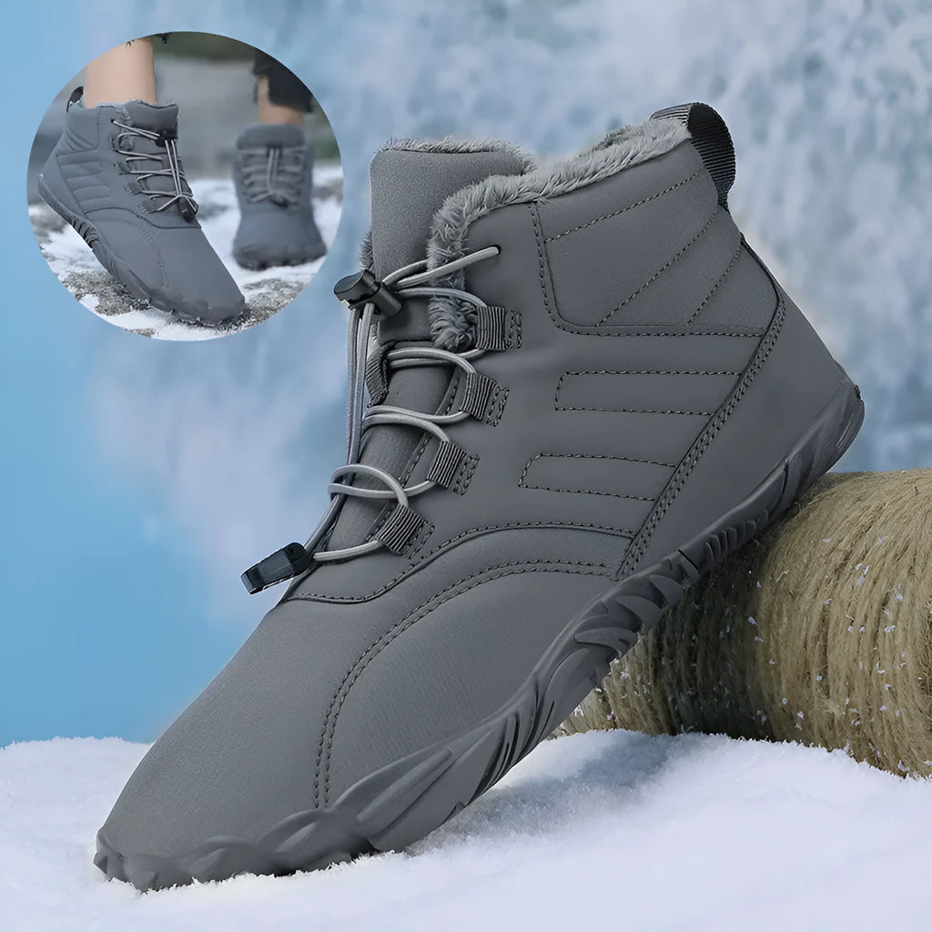 Winter slip-on boots with anti-ski rubber sole, Oxford cloth upper, and plush lining for men and women