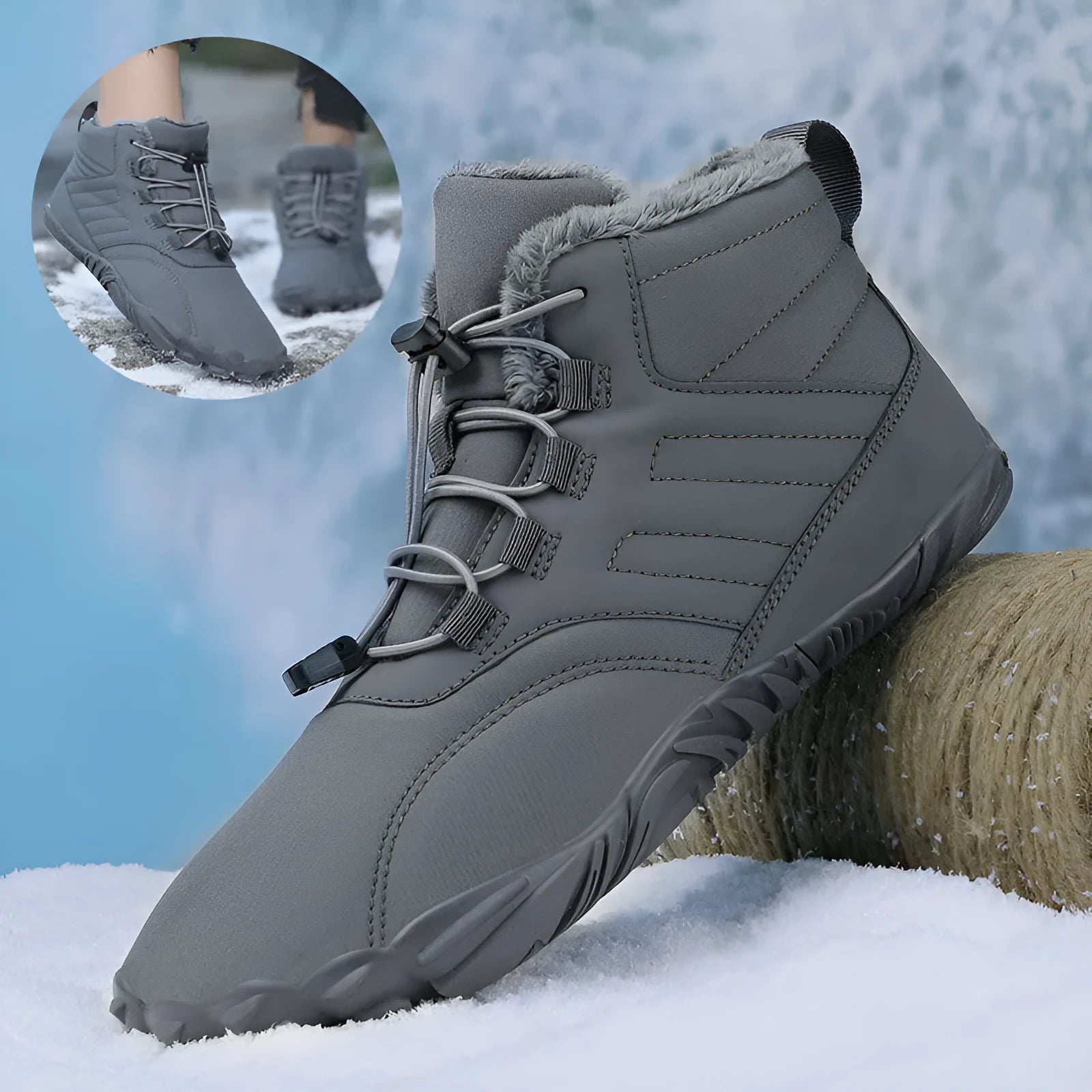 Winter slip-on boots with anti-ski rubber sole, Oxford cloth upper, and plush lining for men and women