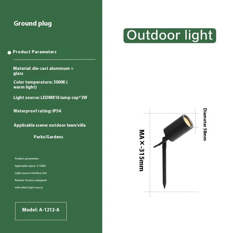 Outdoor aluminium ground lamp with IP65 rating for garden and pathway lighting
