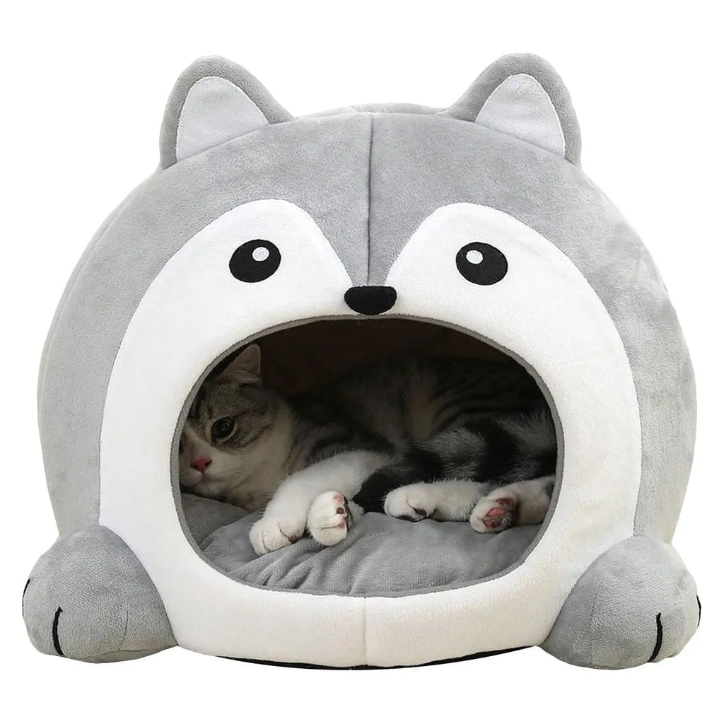 Indoor Fox-shaped Cat Bed with Hole and Removable Cushion for Dogs and Cats in Cloth Material Available in S M L Sizes Pet Cushion