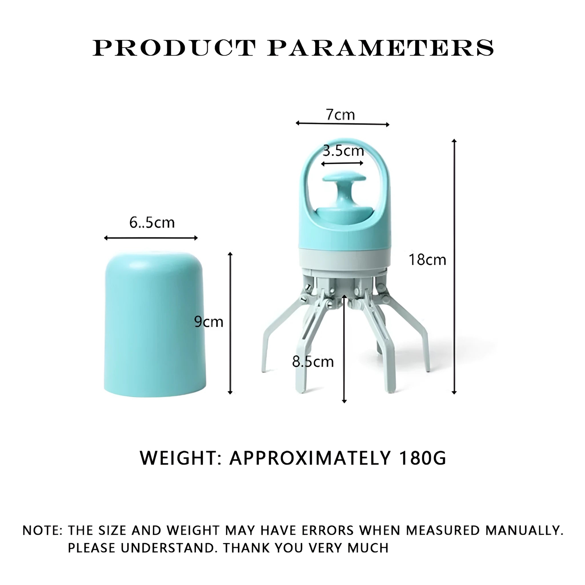 Blue ABS plastic pet pooper scooper with claw mechanism and included garbage bag roll