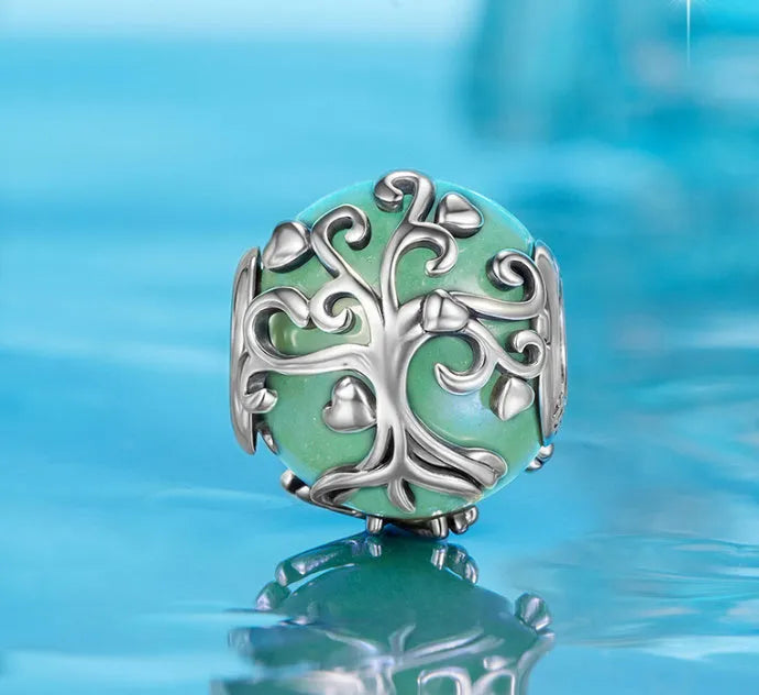 925 silver lucky tree pendant with Dongling stone inlay, 1.2cm height, 0.45cm aperture