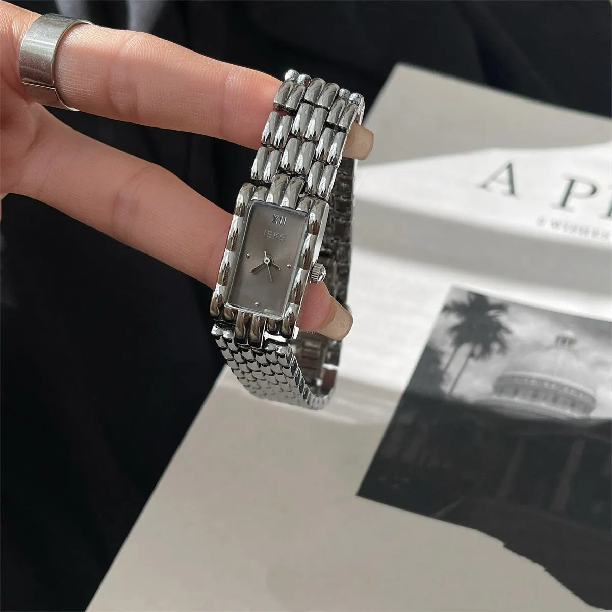 Women's stainless steel bracelet watch with 15mm dial and butterfly clasp in silver and gold colour options