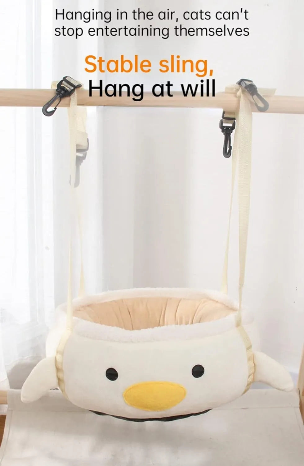 Green chick dinosaur shaped cat bed that converts to hammock with straps