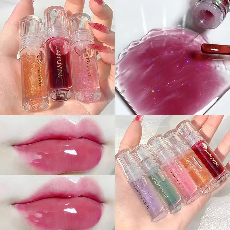 Glass clear lip oil moisturising balm 3g tube with five colour shade options through the clouds dreaming of the stars