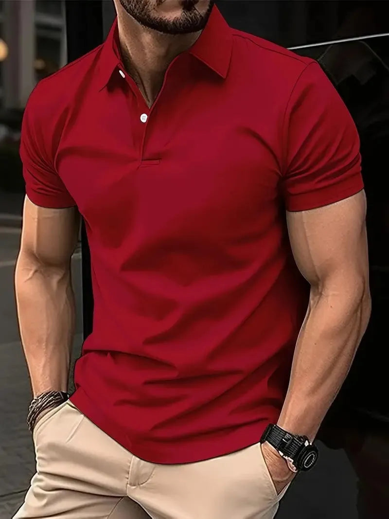 Men's solid colour short sleeve casual shirt with button placket in a slim fit