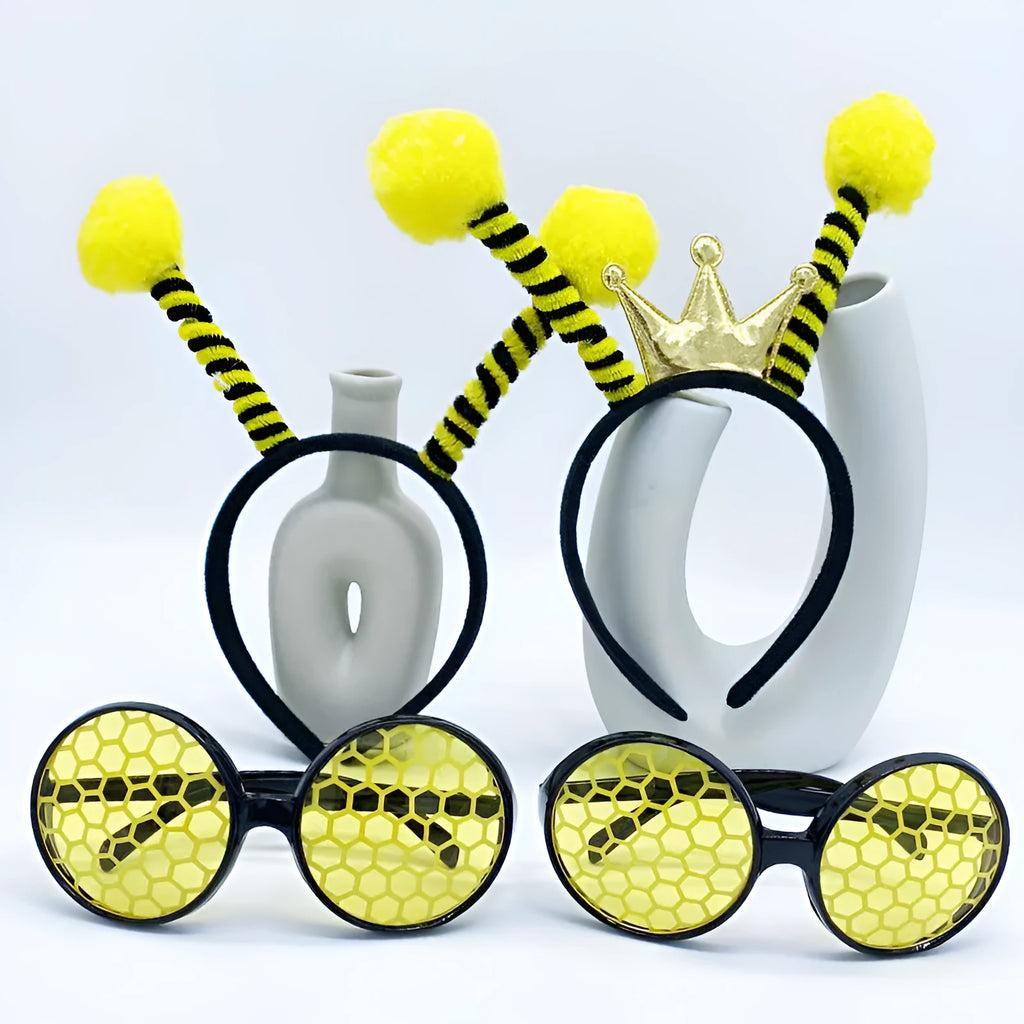Yellow bee pattern children's dress up headband and glasses costume accessory set