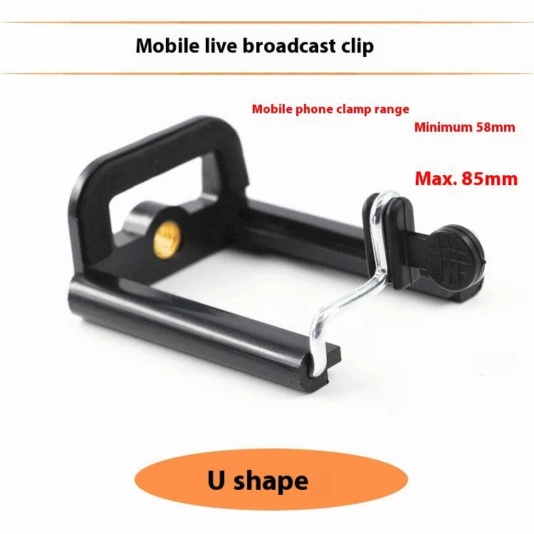 Black U-shaped plastic mobile phone clip holder for attaching to a hose.