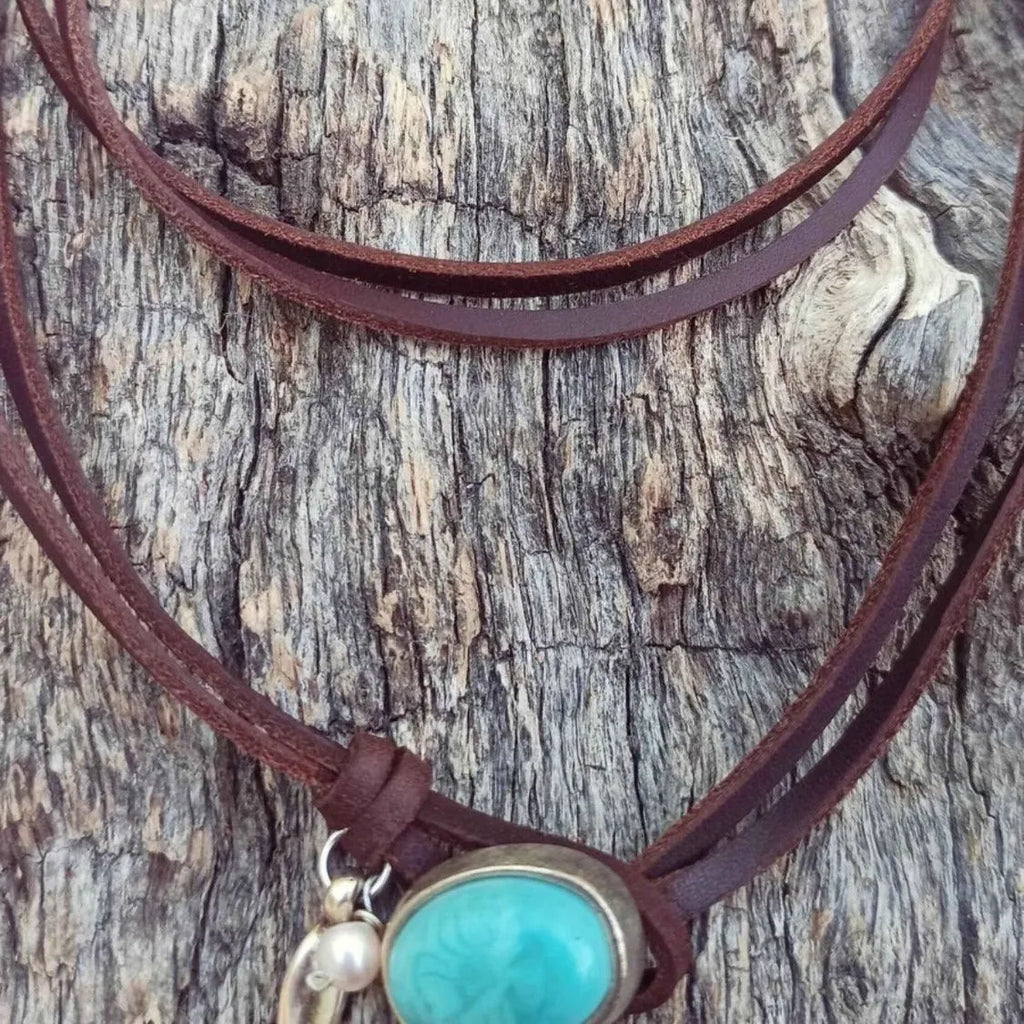 Bohemian vintage turquoise multi-layer geometric necklace with adjustable 41-50cm length for women