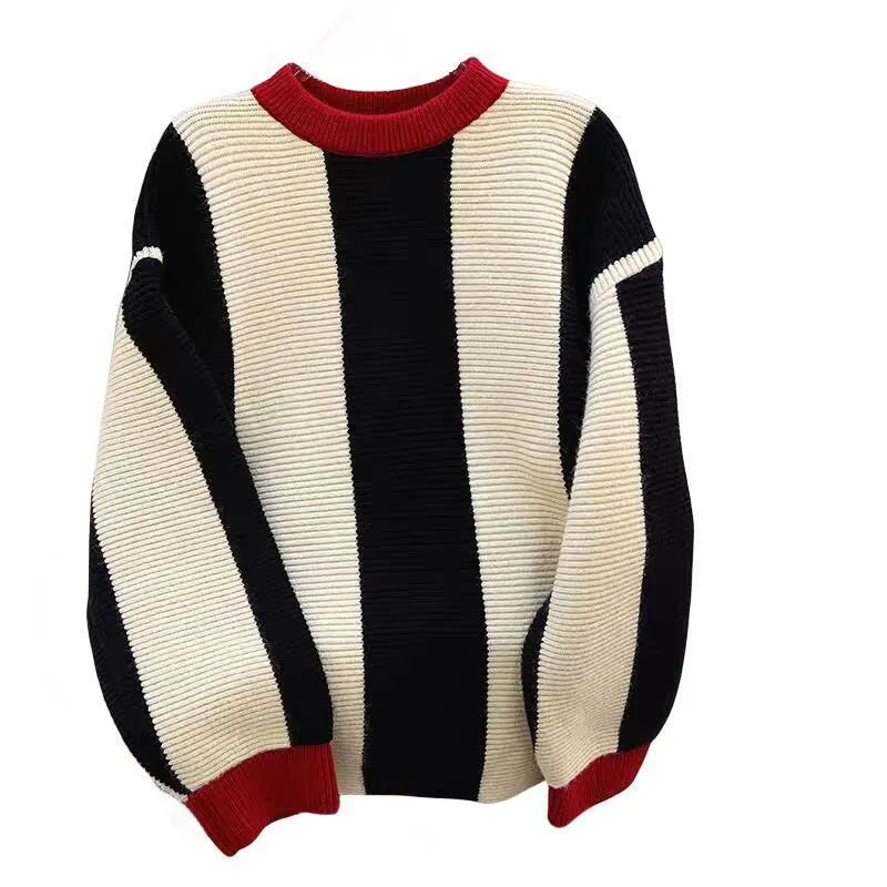 Women's round neck striped cashmere sweater in contrasting colours with regular sleeves