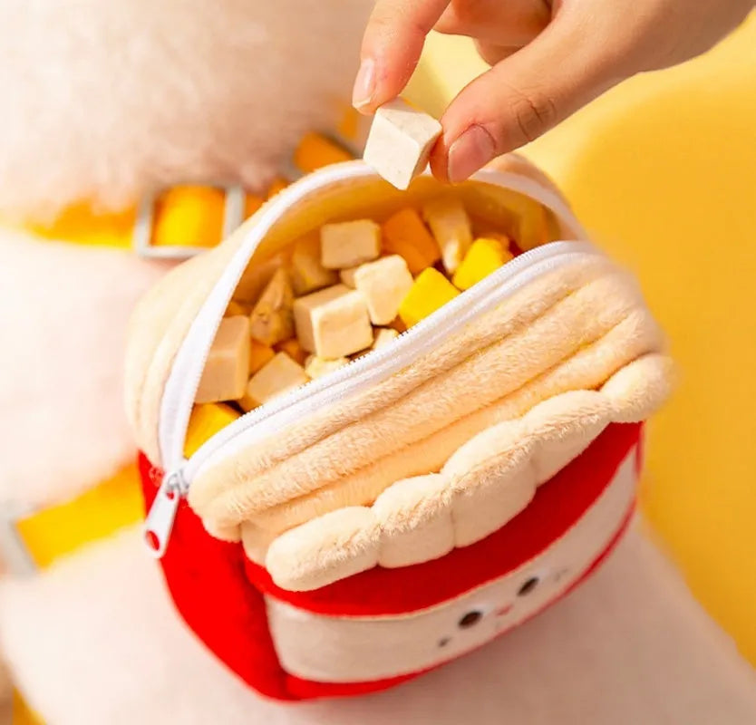Cartoon hamburger design adjustable vest leash and harness with backpack for a dog.