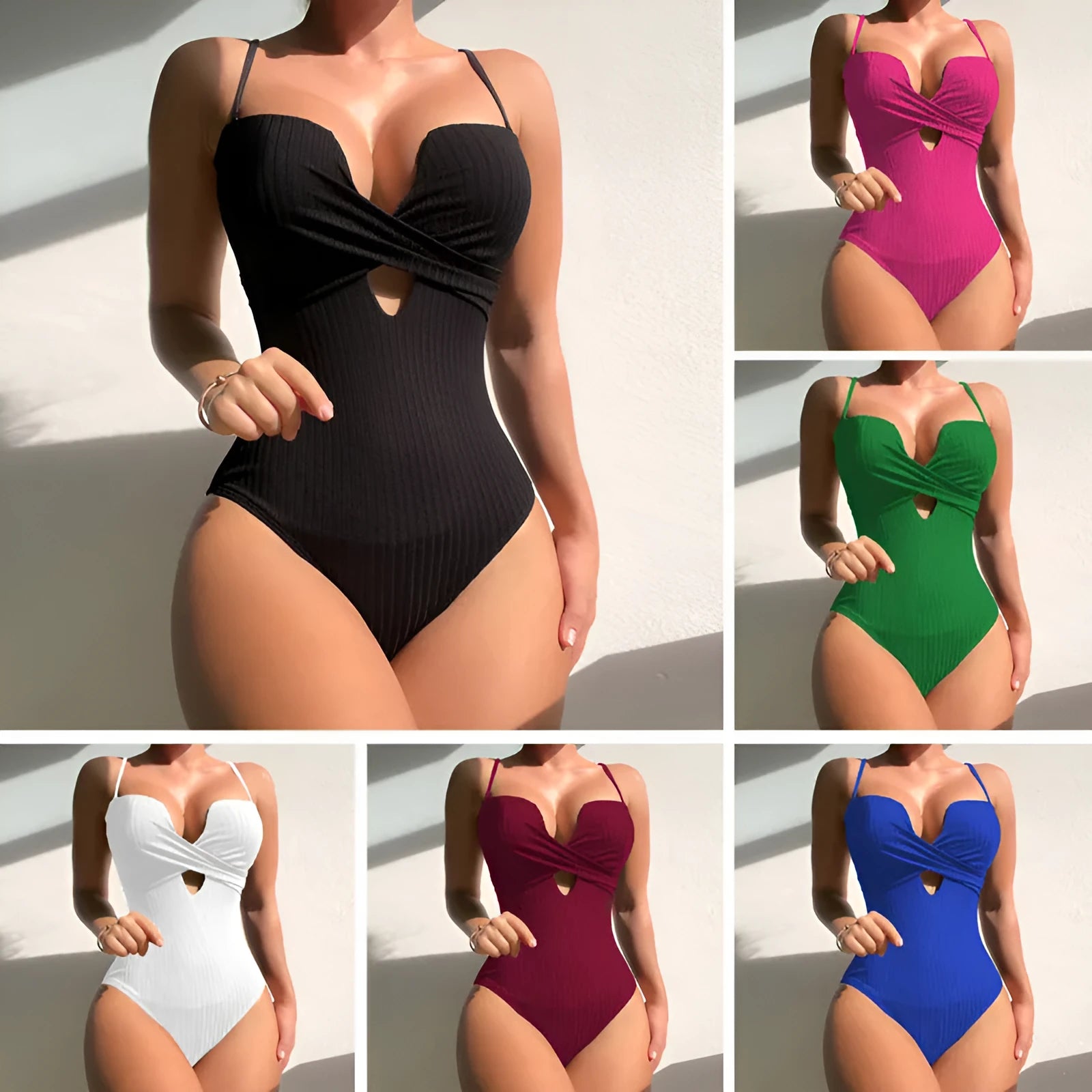 Women's solid colour one-piece swimsuit in polyester available in multiple sizes